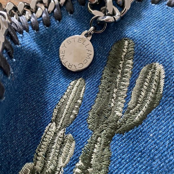 Stella McCartney Falabella Fold Over Embroidered Mini Blue Denim Cross Body Bag - Picture 4 of 6